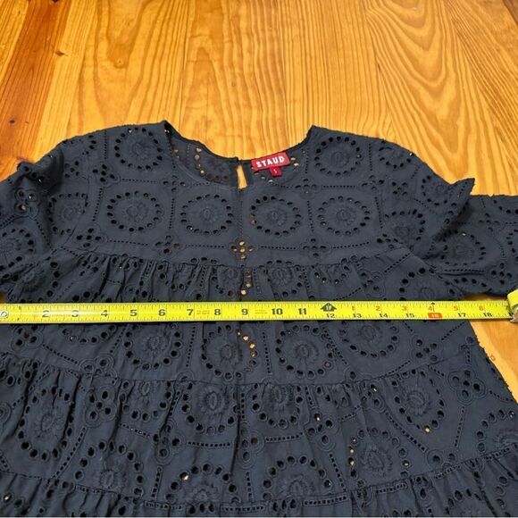 Staud Hyacinth Embroidered Eyelet Babydoll Mini Dress Black Short Sleeve SIZE SM - Picture 7 of 11